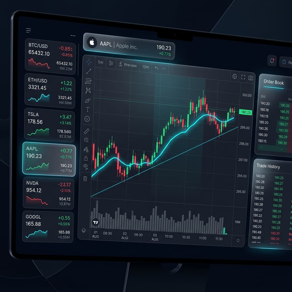 Nexus trading dashboard showing live candlestick charts